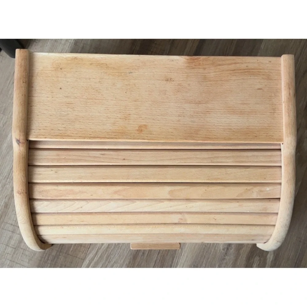 Natural Raw Wood Roll Top Bread Box Bread Bin